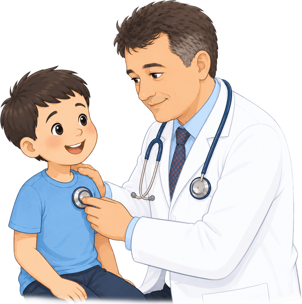Pediatrik muayene çocuk ve doktor görseli